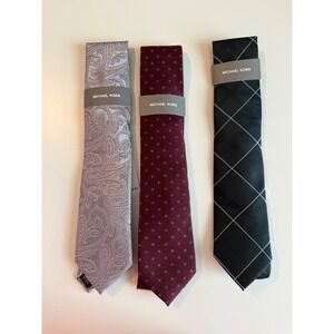 Michael Kors Men's Dress Ties Paisley Polka Dot Plaid Bundle Wool Silk Blend NWT